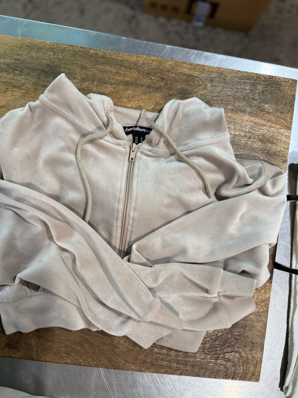 Charlotte Russe Cropped Zip Hoodie in Taupe
